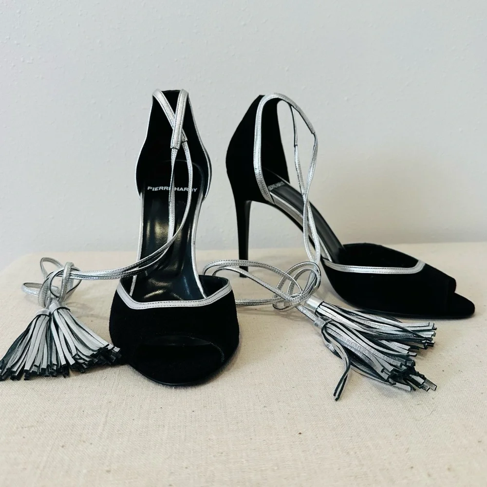 New Pierre Hardy leather suede black silver tassel sandals - Picture 4 of 12
